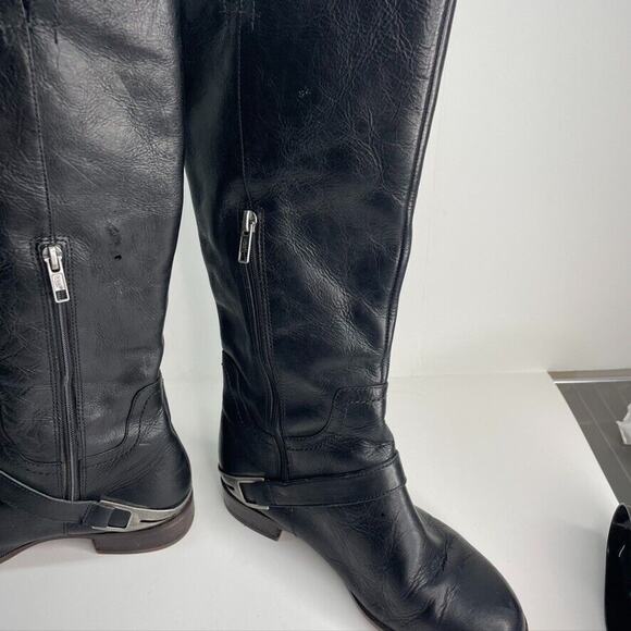 Ugg Womens Boots Sz 7 Channing II Black Leather Harness Knee High Riding Shoes - Picture 7 of 9